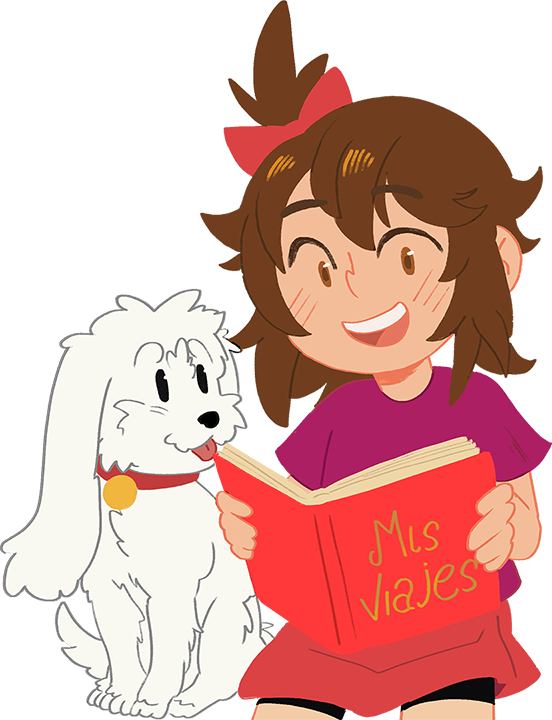 Karlita Bonita leyendo junto a su perro