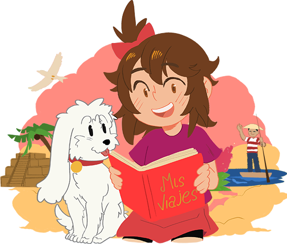 Karlita Bonita leyendo junto a su perro